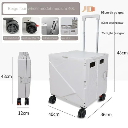 Shop Cart Small Pull Cart Flat pulled Folding Shopping Cart Mute Wheel ClimbStairs Hand-pulled Trolley