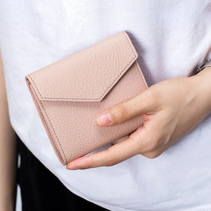 Short Genuine Leather Women's Purse Top Layer Cowhide Multi-card Card Bag RFID Folding Ultrathin Wallet