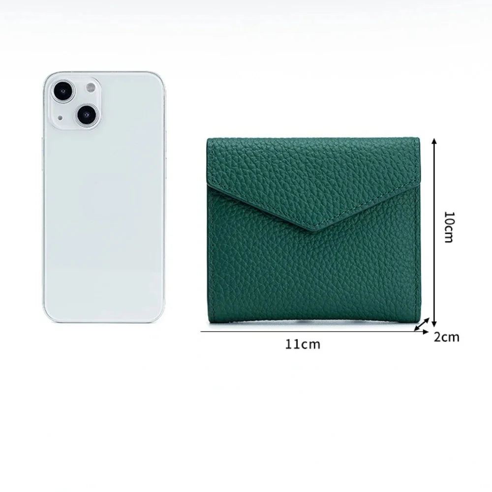 Short Genuine Leather Women's Purse Top Layer Cowhide Multi-card Card Bag RFID Folding Ultrathin Wallet