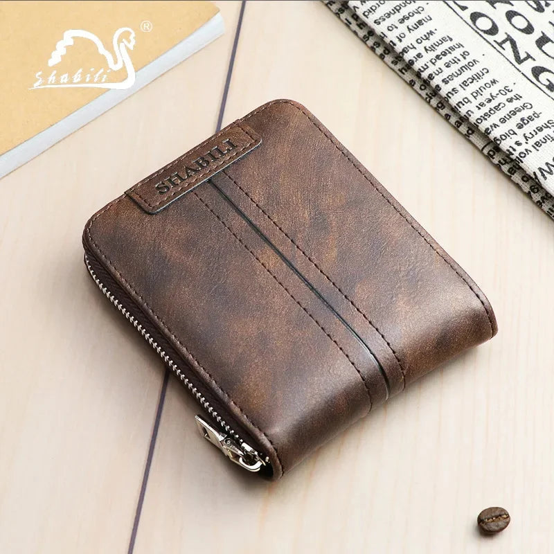 Short Men's With Zipper Small Male PU Leather Coin Purses Multi Function Card Holder For Men Business Money Wallet