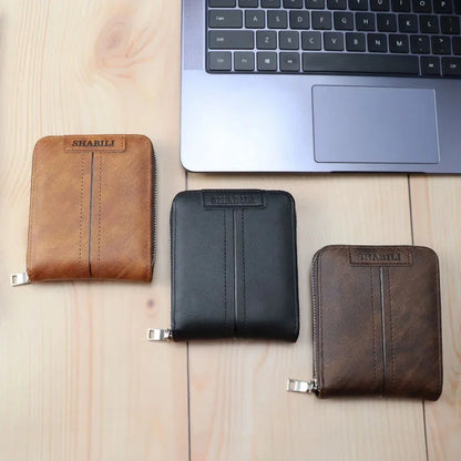 Short Men's With Zipper Small Male PU Leather Coin Purses Multi Function Card Holder For Men Business Money Wallet