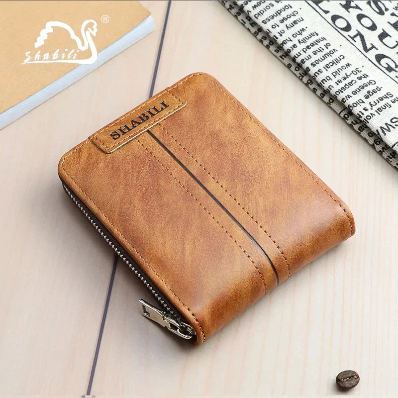 Short Men's With Zipper Small Male PU Leather Coin Purses Multi Function Card Holder For Men Business Money Wallet