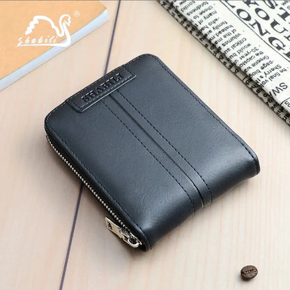 Short Men's With Zipper Small Male PU Leather Coin Purses Multi Function Card Holder For Men Business Money Wallet