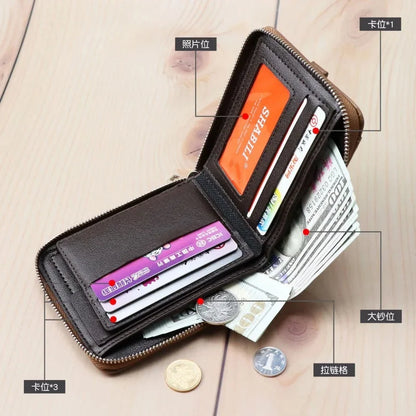 Short Men's With Zipper Small Male PU Leather Coin Purses Multi Function Card Holder For Men Business Money Wallet