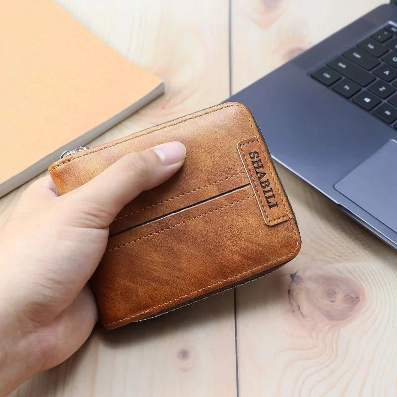 Short Men's With Zipper Small Male PU Leather Coin Purses Multi Function Card Holder For Men Business Money Wallet