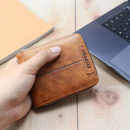 Short Men's With Zipper Small Male PU Leather Coin Purses Multi Function Card Holder For Men Business Money Wallet