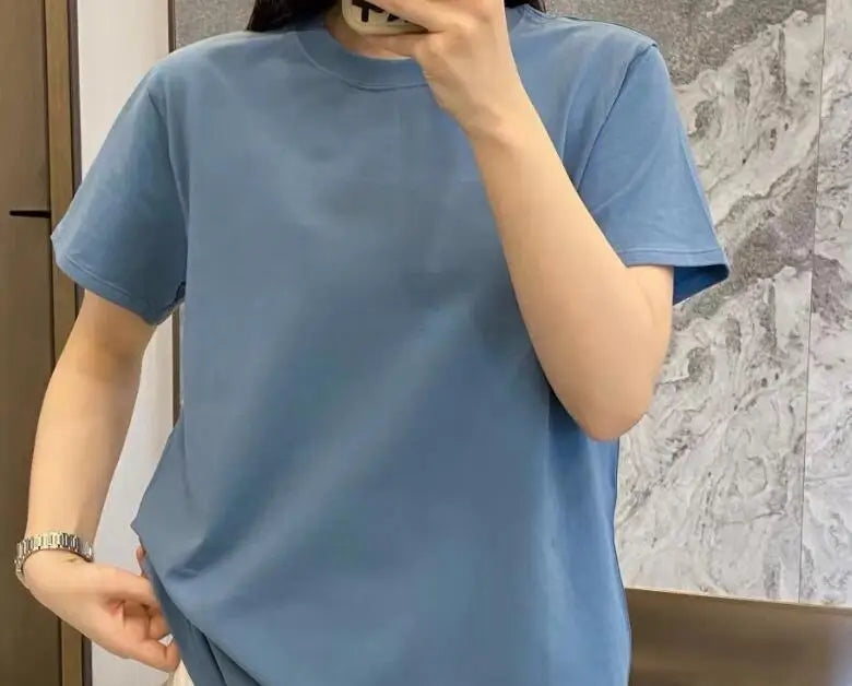Short sleeved T-shirt Loose shirt solid color top for women O- Neck T-shirt