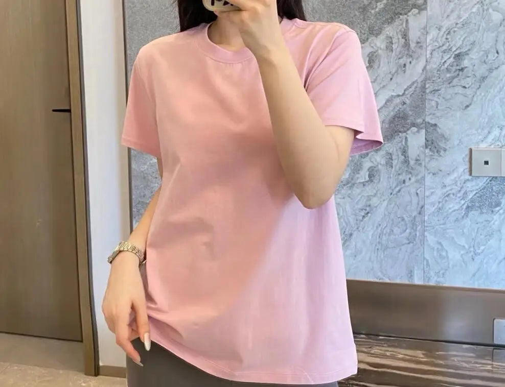 Short sleeved T-shirt Loose shirt solid color top for women O- Neck T-shirt
