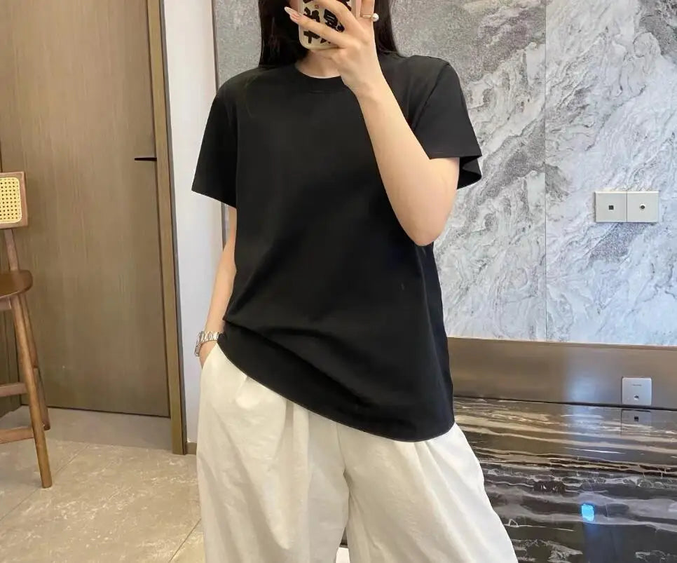 Short sleeved T-shirt Loose shirt solid color top for women O- Neck T-shirt