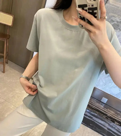 Short sleeved T-shirt Loose shirt solid color top for women O- Neck T-shirt