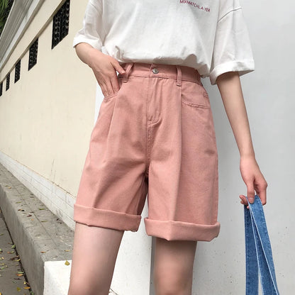 Shorts Women Solid High Waist Wide Leg Trendy Harajuku Clothes Summer Elastic Girl Simple Bestie Student Girl Shorts Elegant