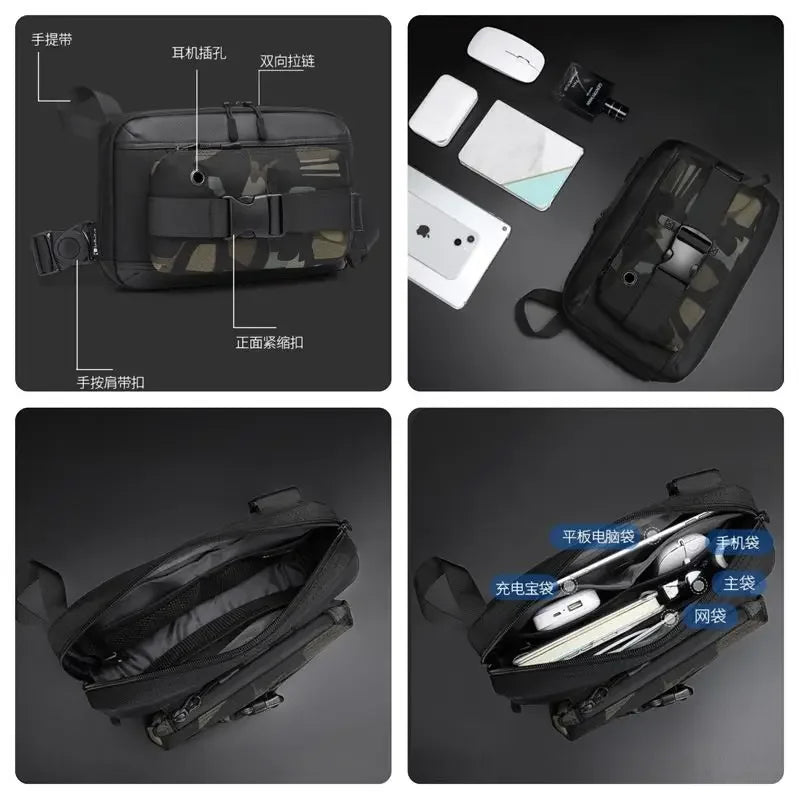 Shoulder Bag For Men Functional Crossbody Bag Men's Multi-functional Tactical Chest Bag Cross Border Sports Fashion Chest Bag