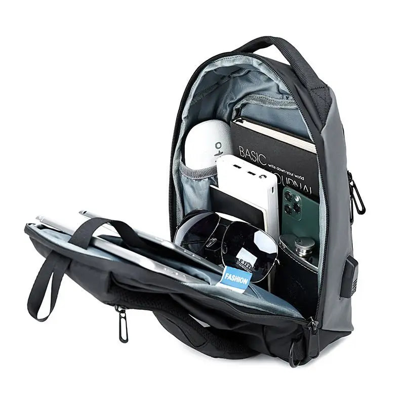 Shoulder Bag for IPad 9.7 Inch Crossbody Bag Men's Chest Bag with USB Charging Multifunctional Messenger Bag  Men's Chest Bag