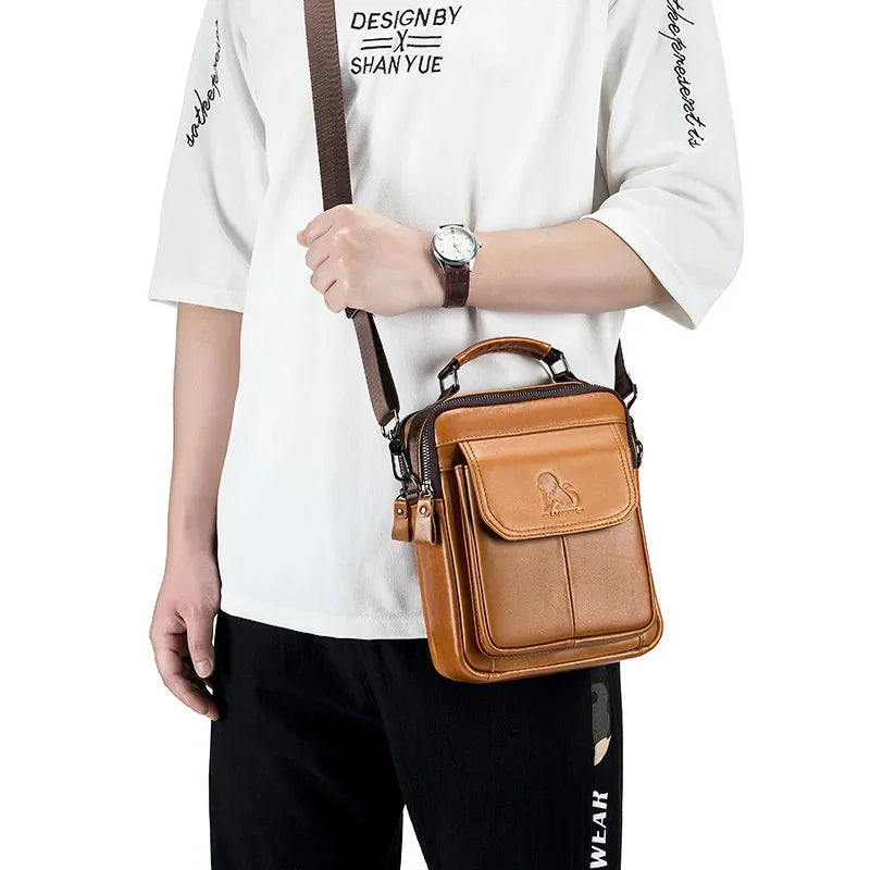 Shoulder Crossbody for Men's Genuine Luxury Men Bag Short Travel Man Cow Leather Messenger Handbag