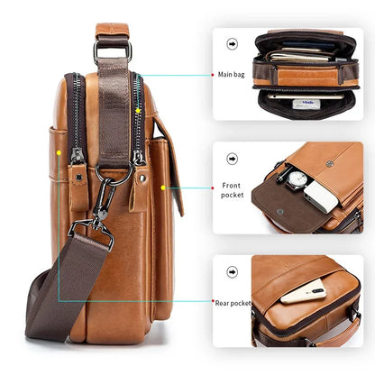 Shoulder Crossbody for Men's Genuine Luxury Men Bag Short Travel Man Cow Leather Messenger Handbag