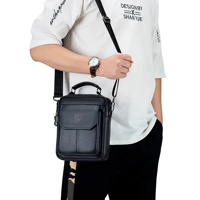 Shoulder Crossbody for Men's Genuine Luxury Men Bag Short Travel Man Cow Leather Messenger Handbag
