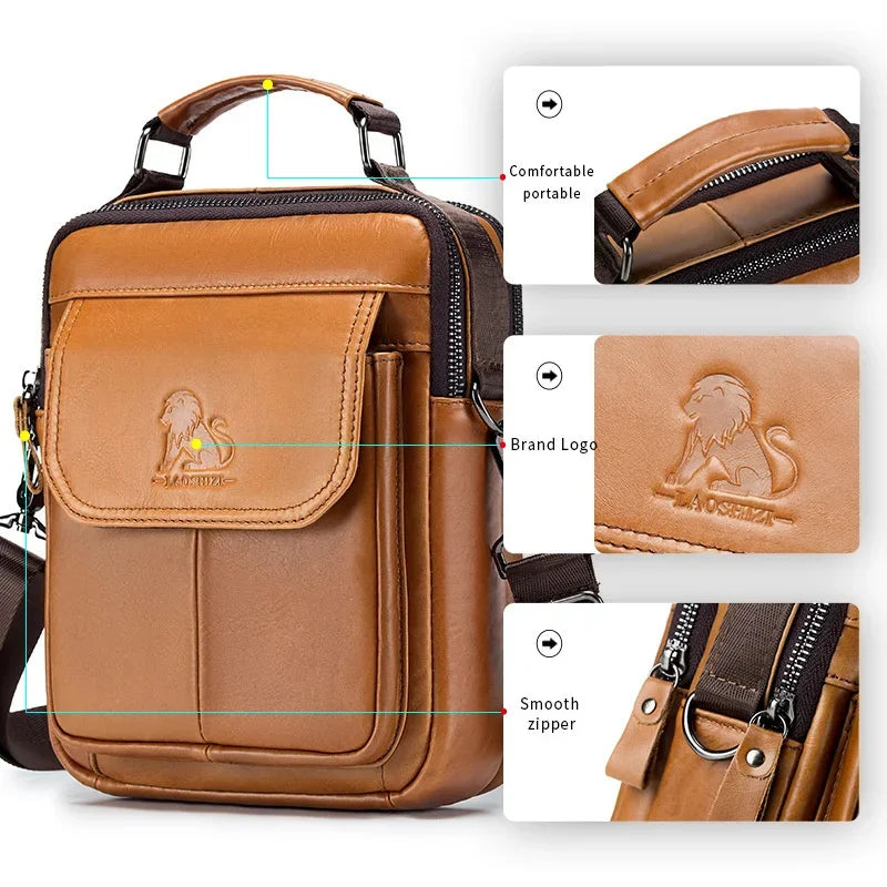 Shoulder Crossbody for Men's Genuine Luxury Men Bag Short Travel Man Cow Leather Messenger Handbag