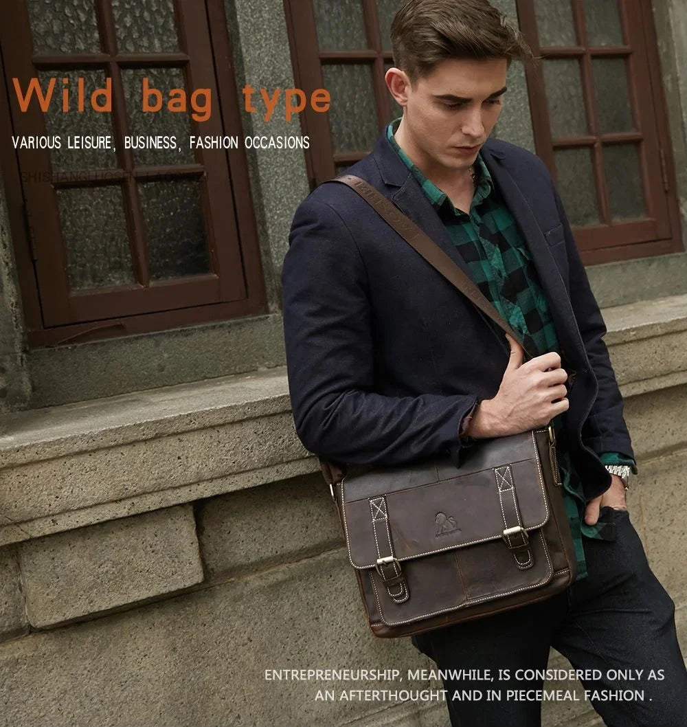Shoulder Genuine Leather Business Laptop Bag Multifunction Small Crossbody Bags High Quality Cowhide Briefcases Men