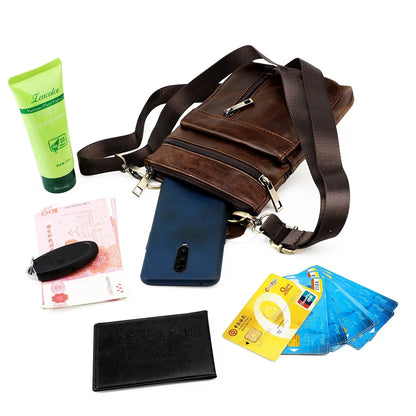 Shoulder Men's Retro Crossbody Casual Male Phone Commuter Bag in Top Cowhide/Head Layer Cowhide New Sh