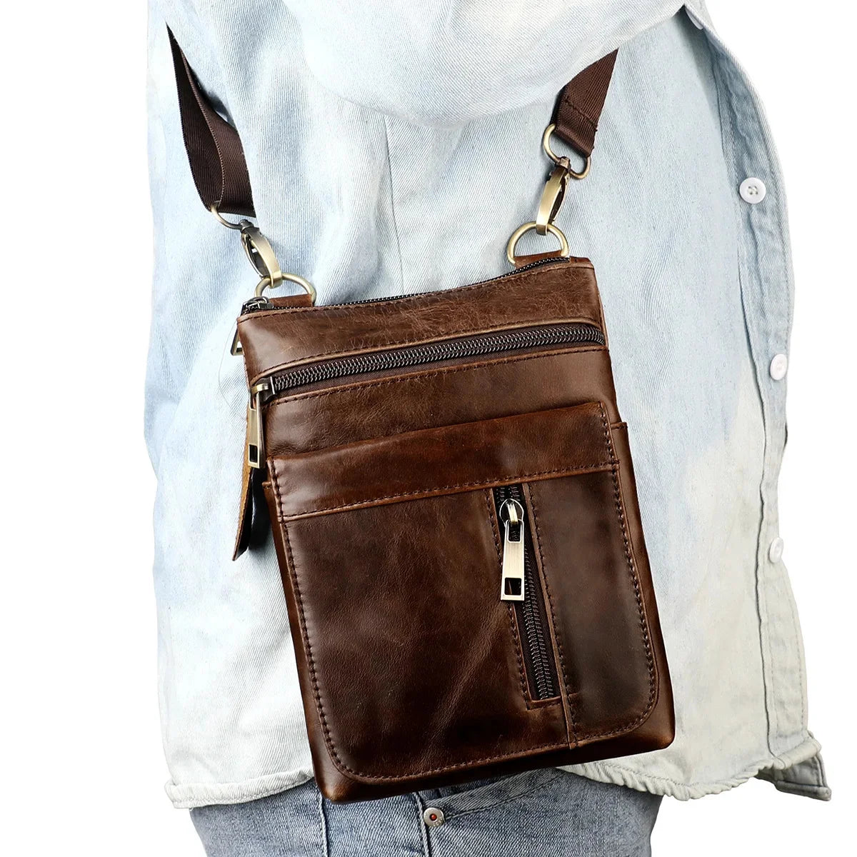 Shoulder Men's Retro Crossbody Casual Male Phone Commuter Bag in Top Cowhide/Head Layer Cowhide New Sh