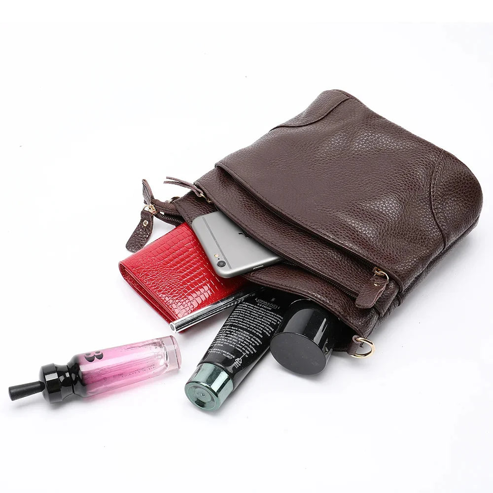 Shoulder s For Women Genuine Leather Coffee Crossbody Female Messenger Bucket Bag Phone Shopping Wife Girls