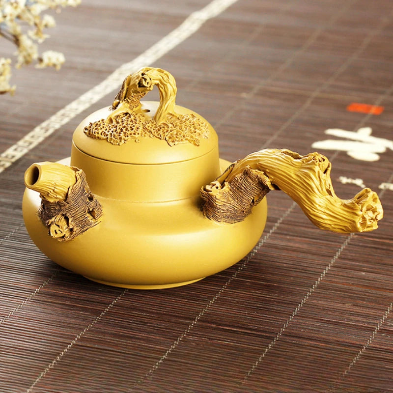 Side Handle Purple Clay Pot Set Japanese Teapot Single Handle Pure Handmade Pot Yixing Original Mine Duan Clay Embossed Tea Set