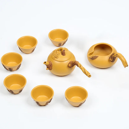 Side Handle Purple Clay Pot Set Japanese Teapot Single Handle Pure Handmade Pot Yixing Original Mine Duan Clay Embossed Tea Set