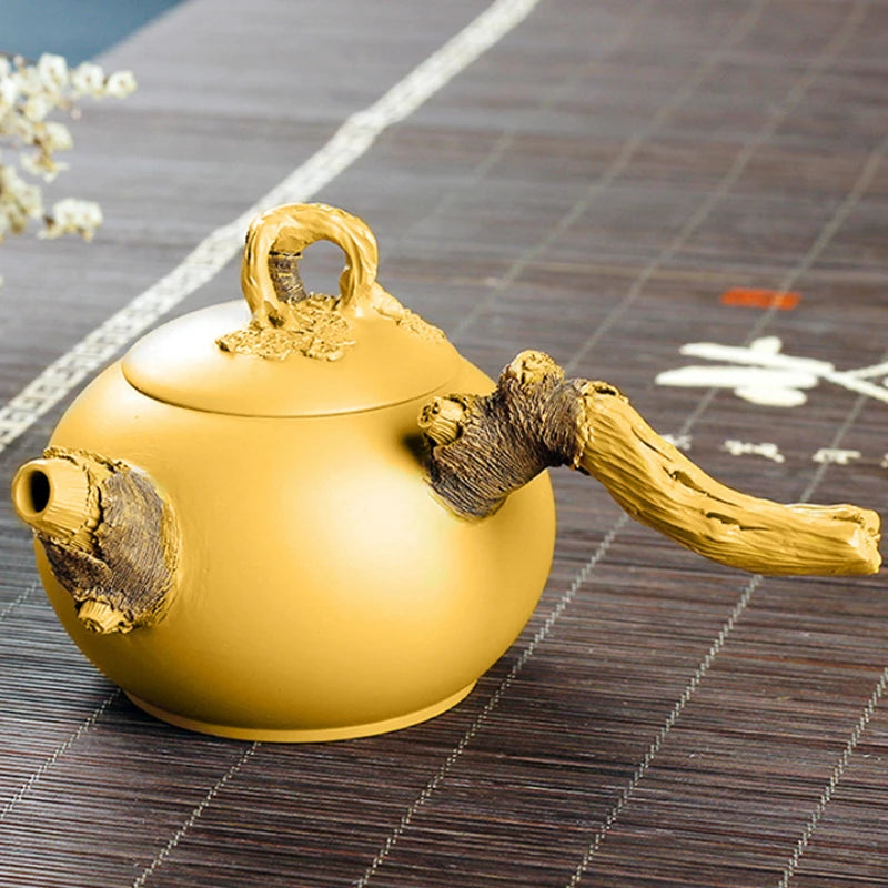 Side Handle Purple Clay Pot Set Japanese Teapot Single Handle Pure Handmade Pot Yixing Original Mine Duan Clay Embossed Tea Set