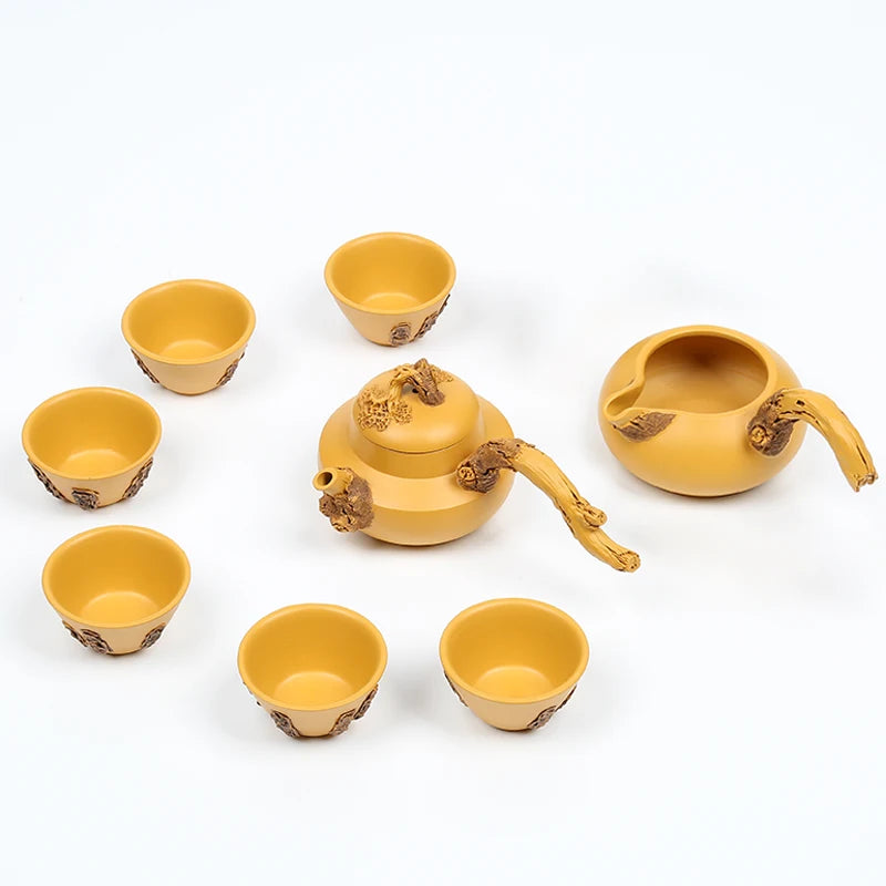 Side Handle Purple Clay Pot Set Japanese Teapot Single Handle Pure Handmade Pot Yixing Original Mine Duan Clay Embossed Tea Set