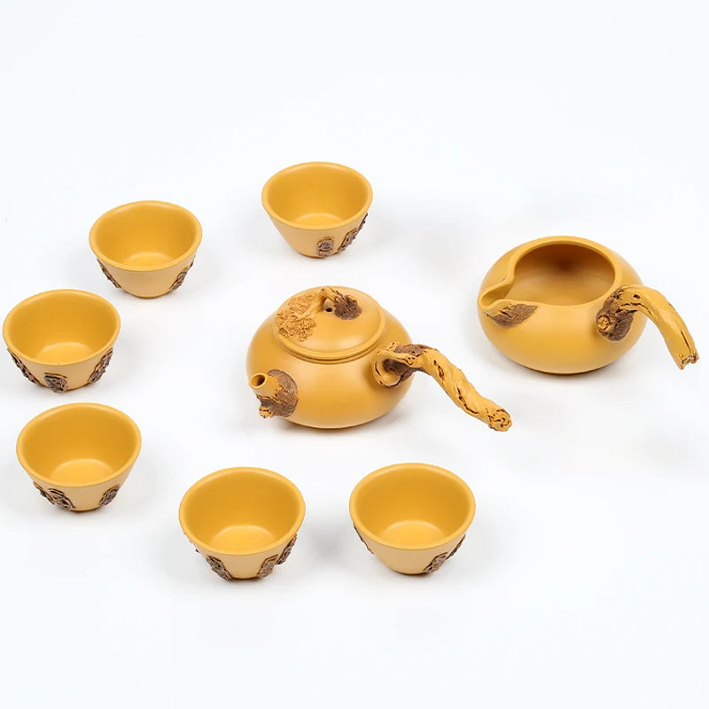 Side Handle Purple Clay Pot Set Japanese Teapot Single Handle Pure Handmade Pot Yixing Original Mine Duan Clay Embossed Tea Set