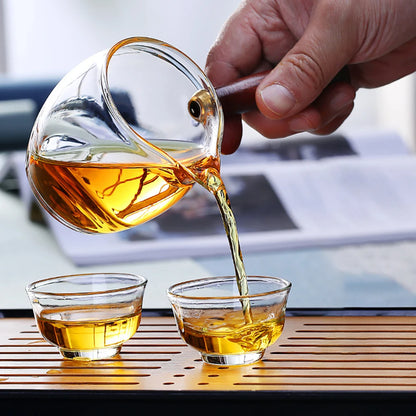 Side handle glass fair cup tea drain set Kung Fu tea set tea water separation transparent heat-resistant glass tea sea