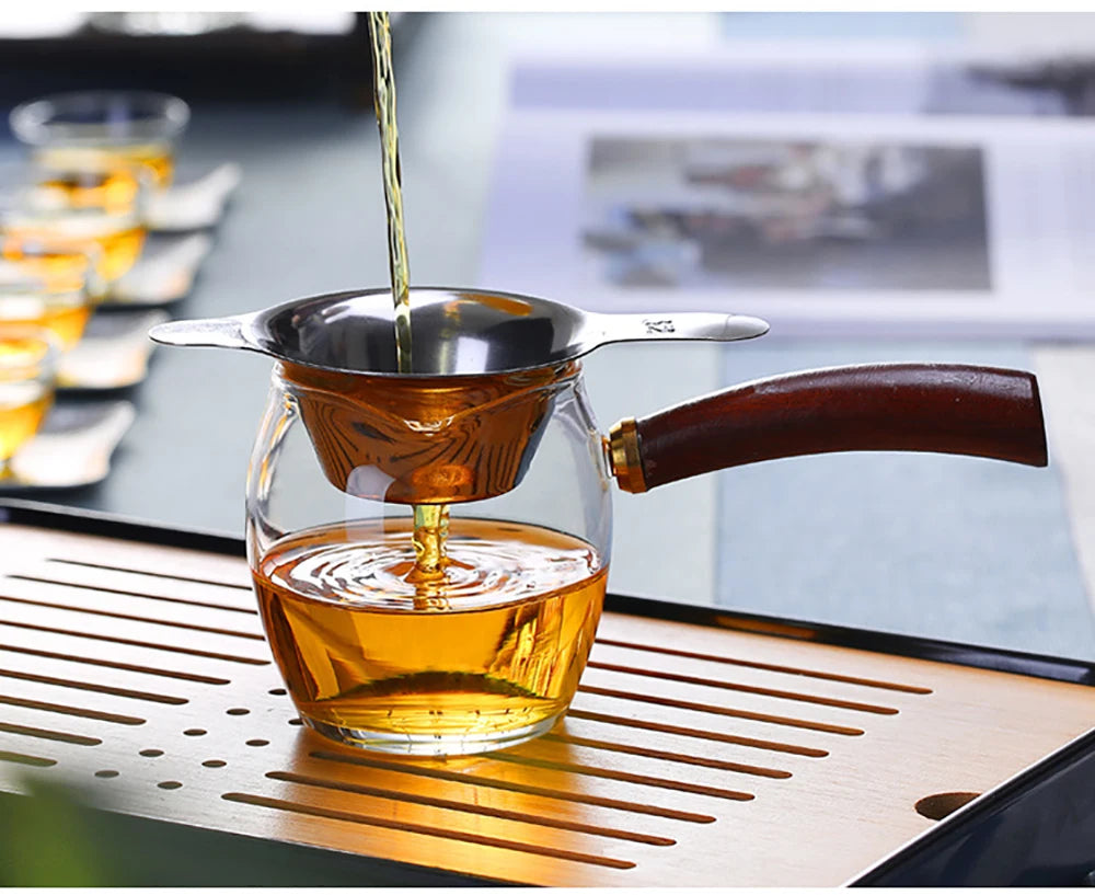Side handle glass fair cup tea drain set Kung Fu tea set tea water separation transparent heat-resistant glass tea sea