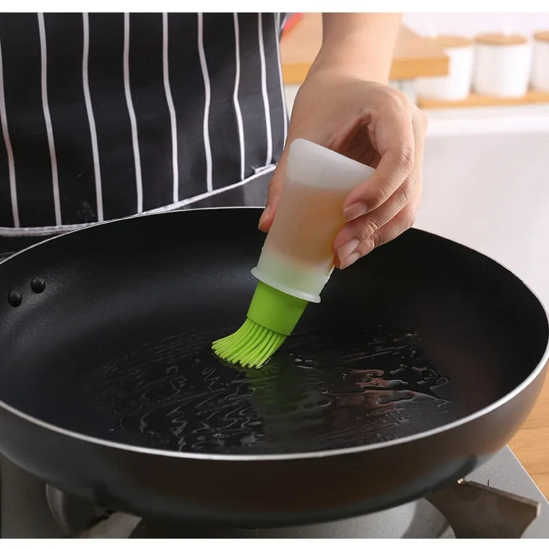 Silicone Oil Bottle Brush with Lid, High Temperature Resistant, Sauce Brush, Barbecue Pancake, Baking Cake