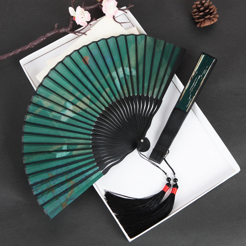 Silk Women's folding fan， Bamboo and wood fan bone Portable outdoor decorative hand fan Home Decoration Folding Fan best gift