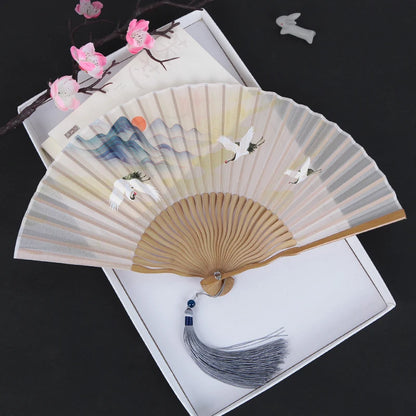 Silk Women's folding fan， Bamboo and wood fan bone Portable outdoor decorative hand fan Home Decoration Folding Fan best gift