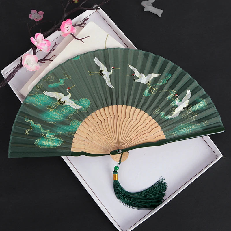 Silk Women's folding fan， Bamboo and wood fan bone Portable outdoor decorative hand fan Home Decoration Folding Fan best gift