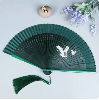Silk Women's folding fan， Bamboo and wood fan bone Portable outdoor decorative hand fan Home Decoration Folding Fan best gift