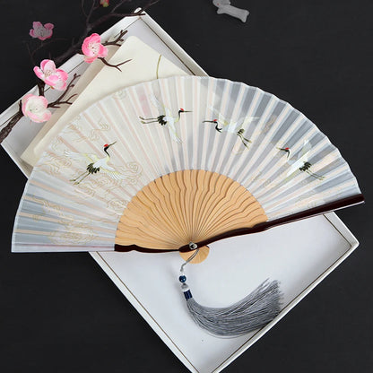 Silk Women's folding fan， Bamboo and wood fan bone Portable outdoor decorative hand fan Home Decoration Folding Fan best gift