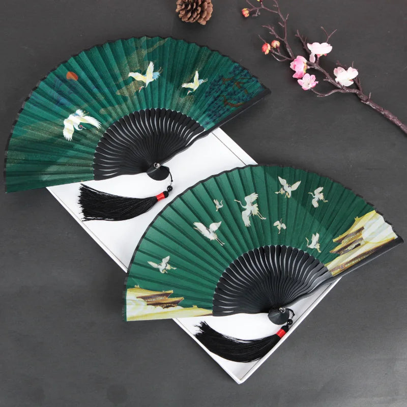Silk Women's folding fan， Bamboo and wood fan bone Portable outdoor decorative hand fan Home Decoration Folding Fan best gift