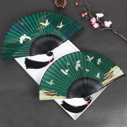 Silk Women's folding fan， Bamboo and wood fan bone Portable outdoor decorative hand fan Home Decoration Folding Fan best gift