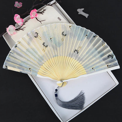 Silk Women's folding fan， Bamboo and wood fan bone Portable outdoor decorative hand fan Home Decoration Folding Fan best gift