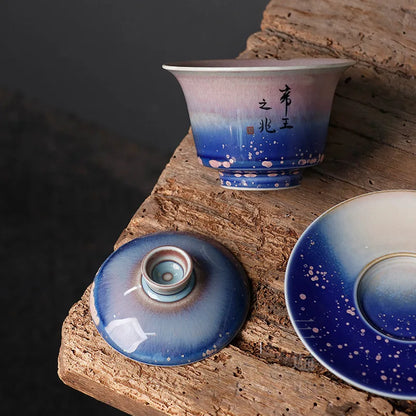 Silver Color Hand Painted Shanhai Sutra Cover Teacup Jingdezhen Firewood Burning Kung Fu Tea Set Tea Making Device Nine Tail F