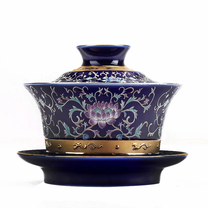 Silver Gaiwan porcelain cup bowl set hand made peony flower lotus ceramic tureen Chinese kungfu tea set gaiwan cup saucer lid