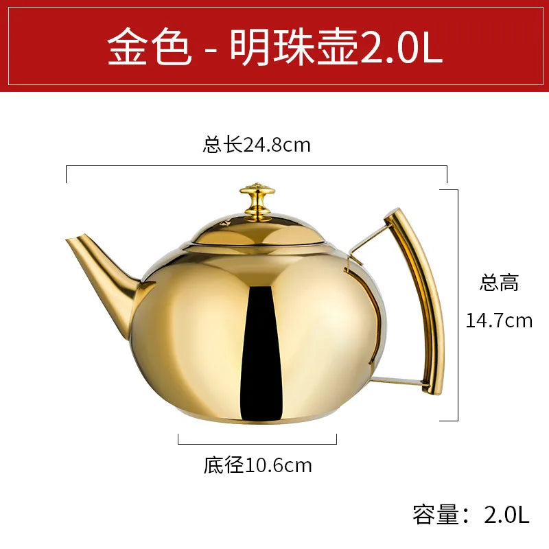 Silver Gold 2 L Teapot Sttainless Steel Kettle Hotel Hotel Restaurant Teapot Teapot Accessories Maker Kitchen Coffee