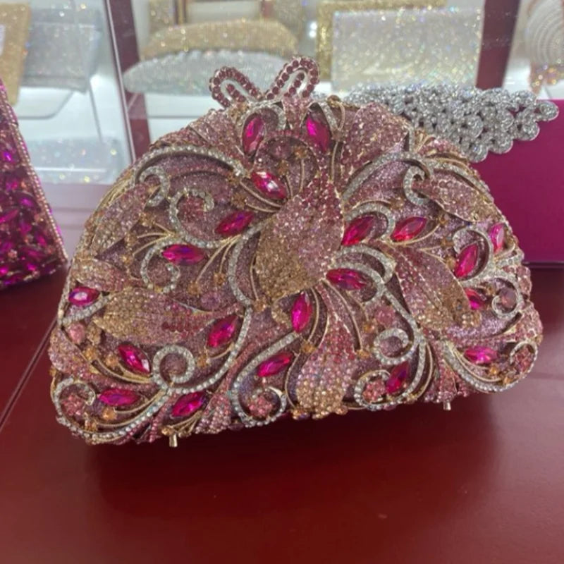 Silver Gold Colorful Pink Blue Green Crystal Diamond Clutch Purse Women Evening Bag Female Party Bags For Lady Wedding Handbags
