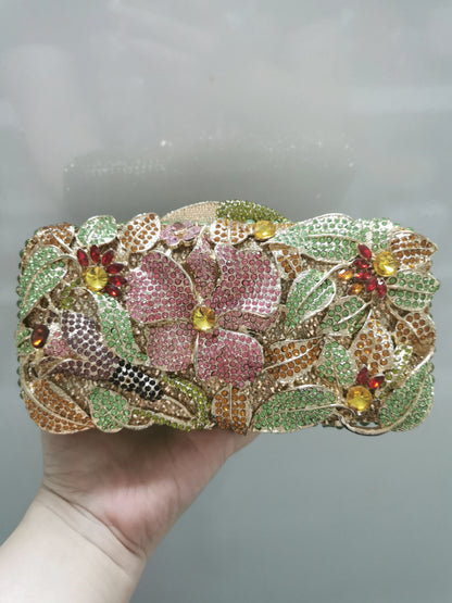 Silver Gold Pink Blue Flower Woman Evening Diamond Bag Ladies Floral Rhinestone Party Bridal Clutch Handbags Wallets Female Gift