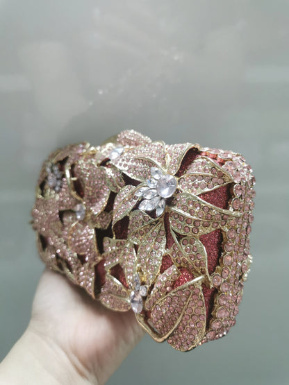 Silver Gold Pink Blue Flower Woman Evening Diamond Bag Ladies Floral Rhinestone Party Bridal Clutch Handbags Wallets Female Gift
