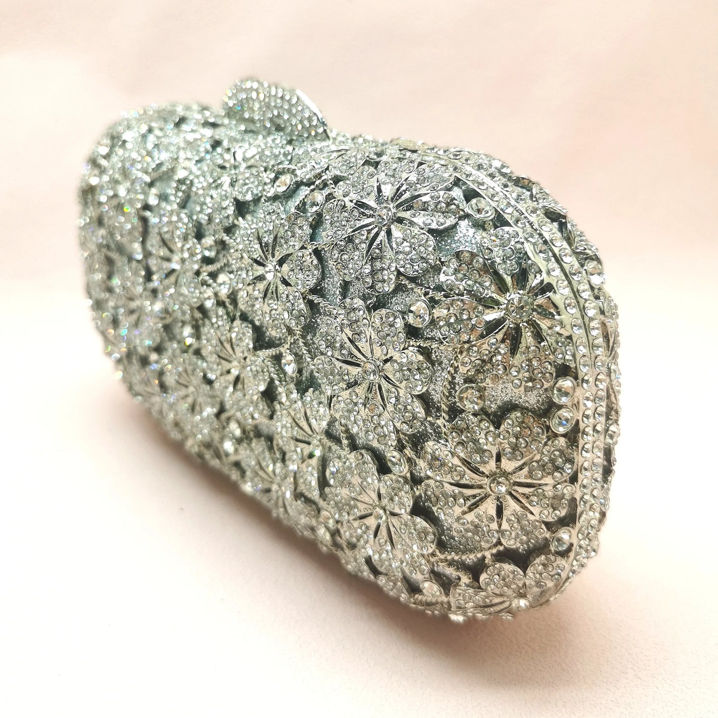 Silver Hollow Out Flower Crystal Wedding Party Clutch Bag Woman Floral Diamond Prom Evening Purse Bridal Dinner Handmade Handbag