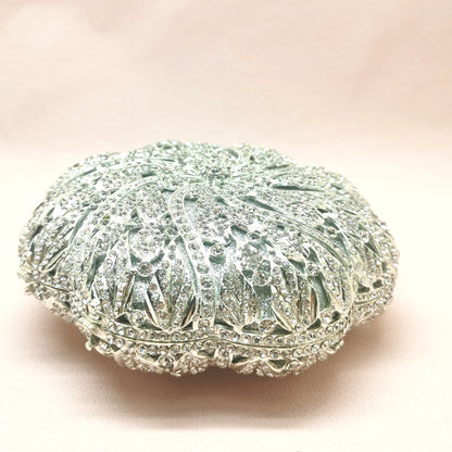 Silver Mini Flower Shape Hollow Out Handbag Woman Diamond Banquet Dinner Purse Bridal Crystal Wedding Party Clutch Evening Bag