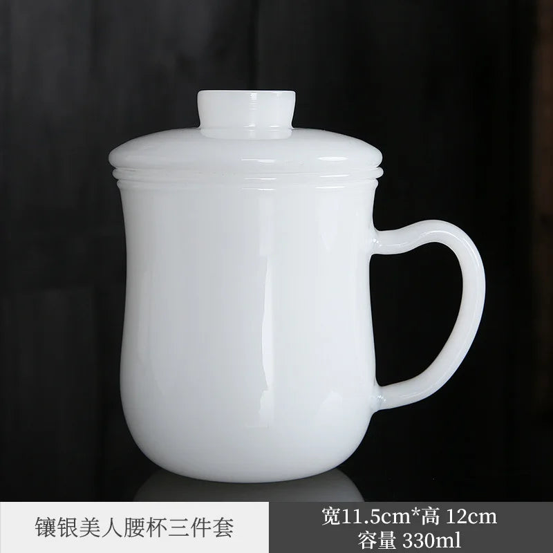 Silver Plated Cup White Porcelain Jade Porcelain Mug Couple Drinking Cups Household Glass Master Cup Personal Cup Men's and Wo